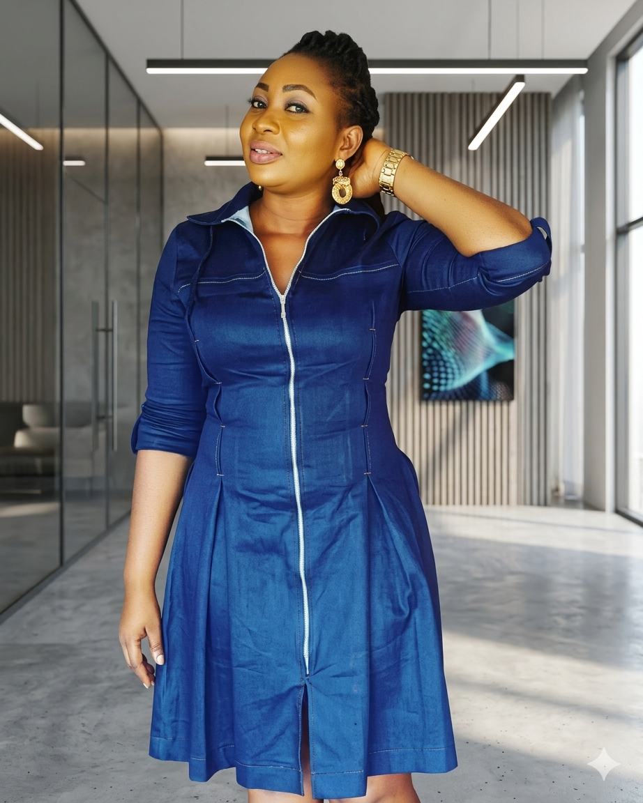 Corporate Navy Pleated Dress