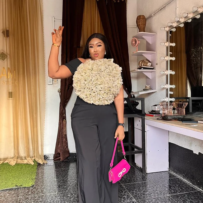 Black Top with Ruffle Flower