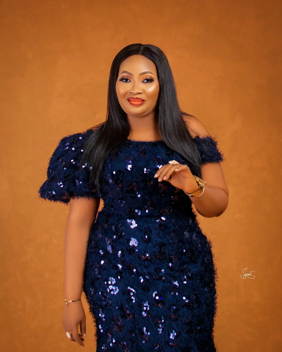 Navy Sequin Dress — View 1