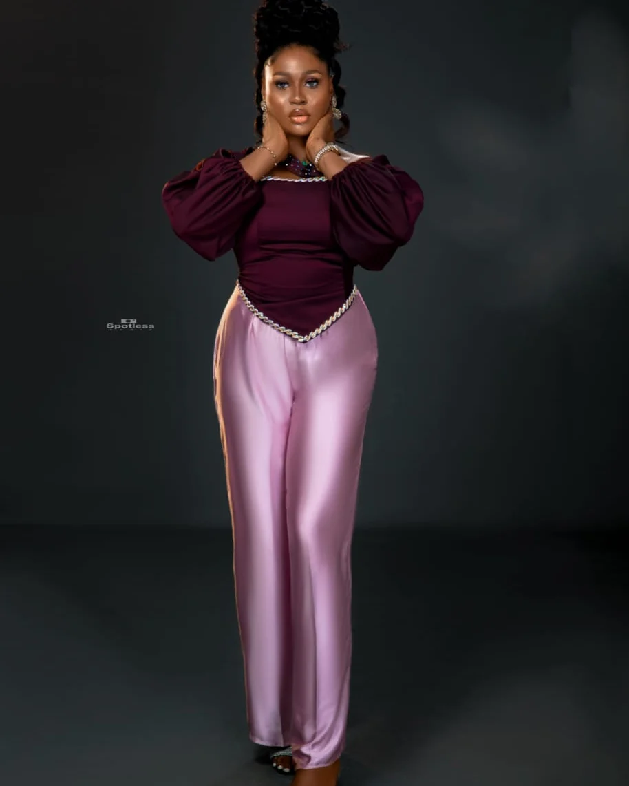 Purple Satin Pants Set